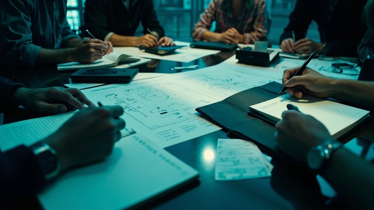 An editorial desk with notes and a tablet.