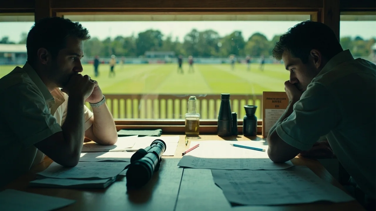 A scoring table overlay on a cricket action photograph, illustrating the points system.